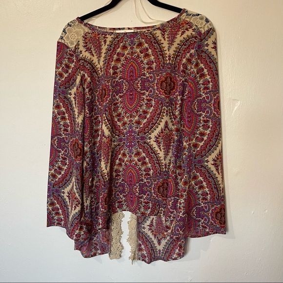 Henna S Tops - Henna S Bohemian Paisley Western Beach Long Sleeve with Lace Detail